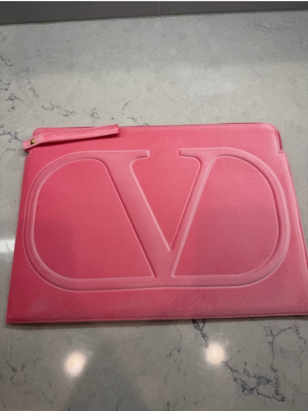 Valentino Pink Embossed V Logo Laptop Pouch